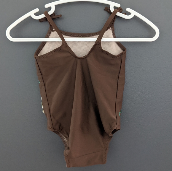 Brown one piece swimsuit/bathing suit with flowers - Picture 2 of 3